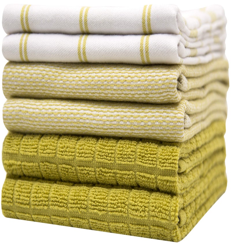 Bumble Towels Premium Kitchen Towels (20â€x 28â€, 6 Pack) | Large Cotton Dish Towels | Flat & Terry Highly Absorbent Kitchen Linen Set with Hanging Loop | Lime Green Check - Image 1